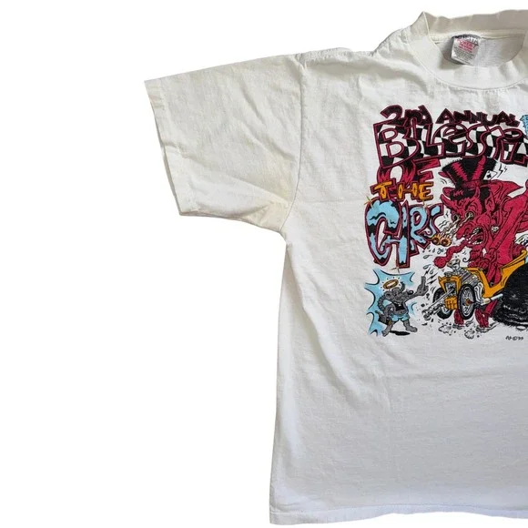 Vintage Oneita Power T Shirt Men Large White 1995 Blessing of the Cars Rat Fink - Picture 3 of 8